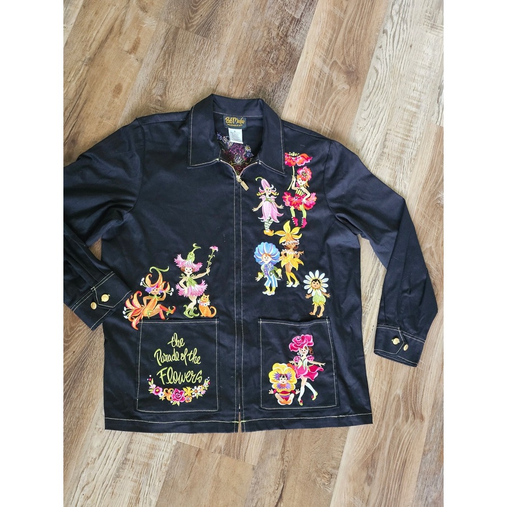 Bob Mackie Wearable Art Jacket XL Black The Parade of the Flowers Embroidered - Picture 1 of 9
